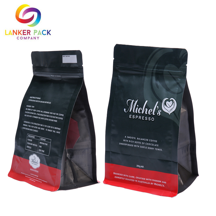 Fond plat de sac de café en papier d'aluminium réutilisable personnalisé